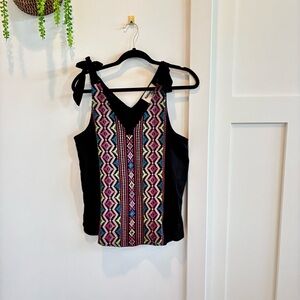 Savanna Jane the Bella Horatio Ribbon Tie Linen Blend Embroidered Tank Women's S